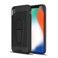 iPhone Xr 6.1in Metallic Plate Stand Case Work with Magnetic Mount Holder (Black)